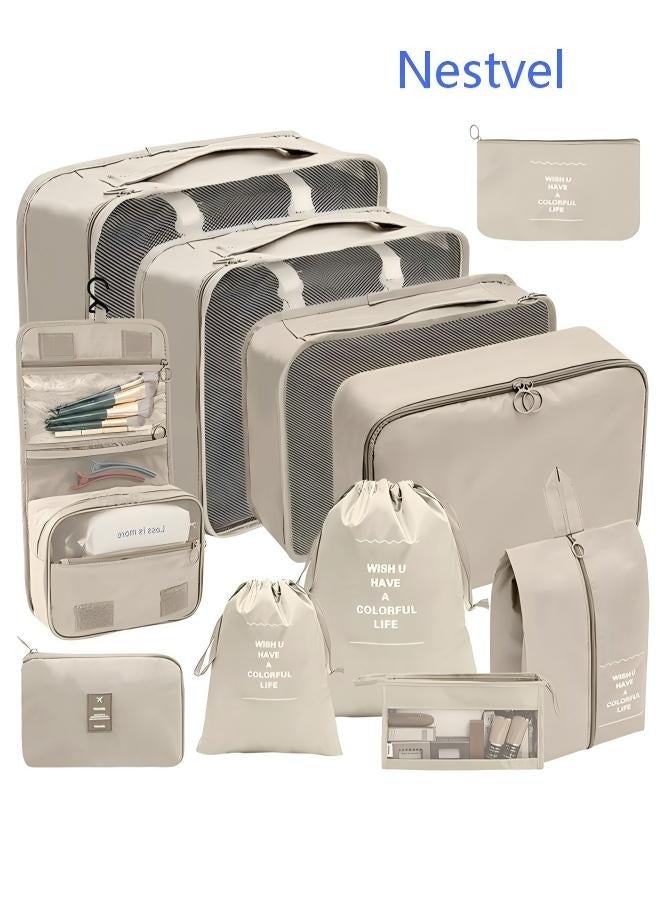 Nestvel 11 Set Packing Cubes for Suitcases, Travel Essentials for Carry on, Luggage Organizer Bags Set for Travel Accessories , Beige - Image 1